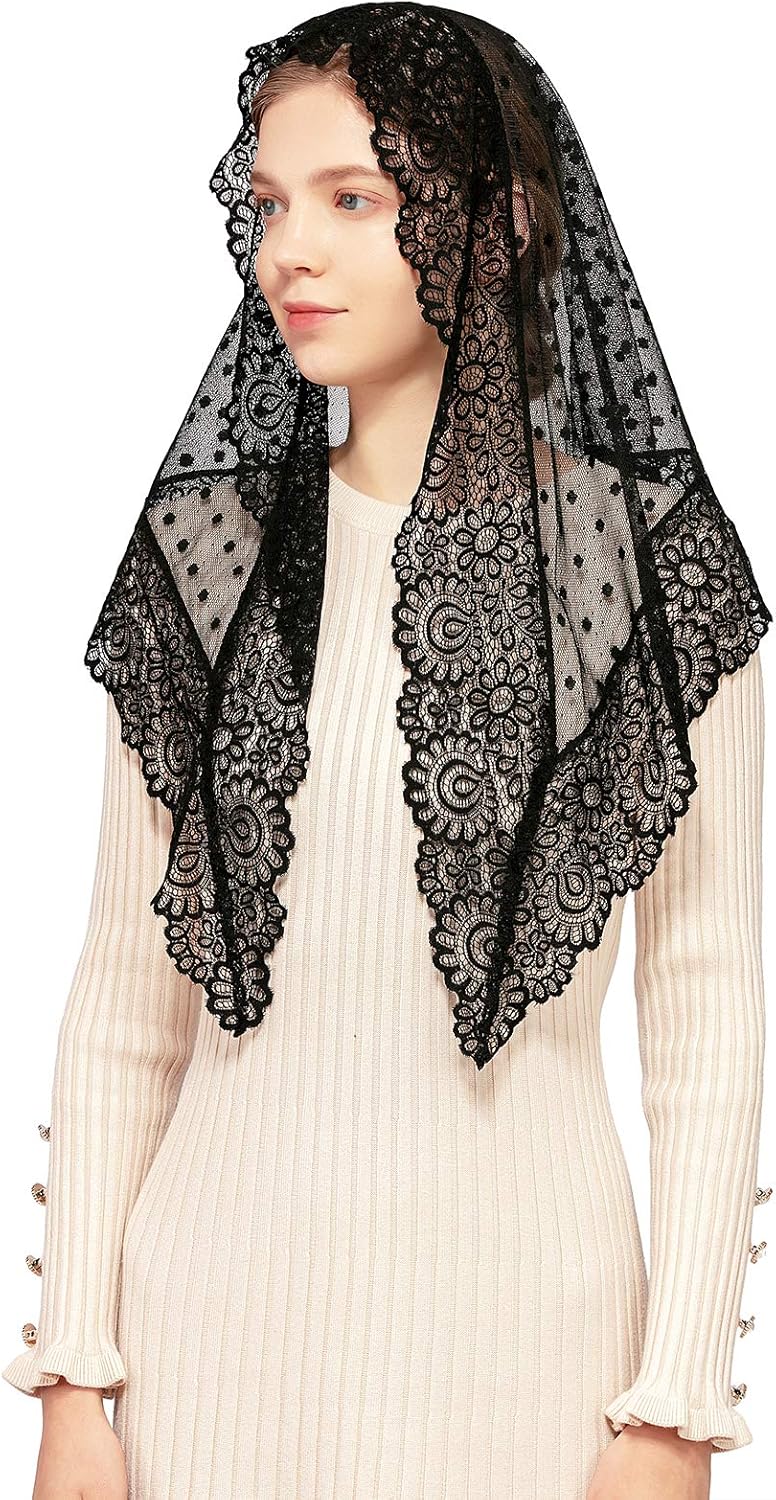 Wgior Triangle Vintage Inspired Lace Chapel Veils Catholic Mass Head Covering Scarf Mantilla Veils for Church - Image 2